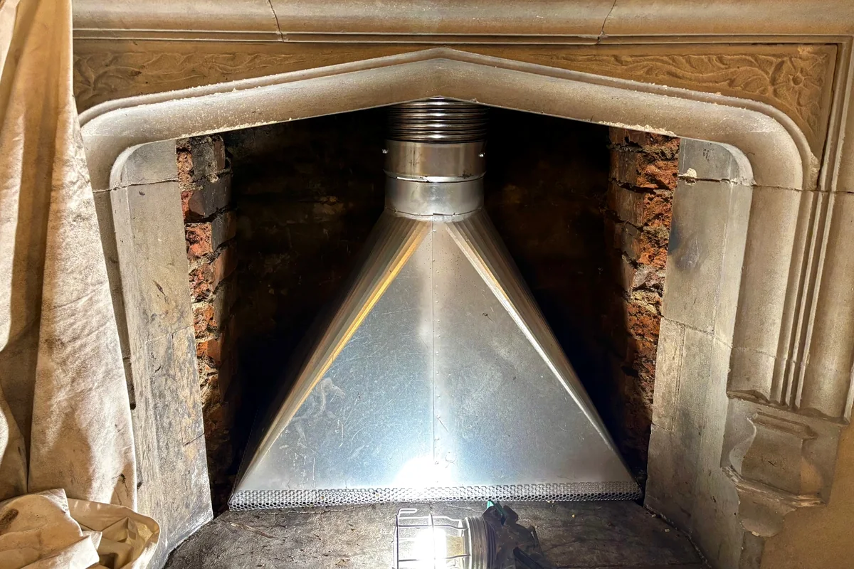 Stainless steel gather hood and chimney liner installation in Whitstable, Kent